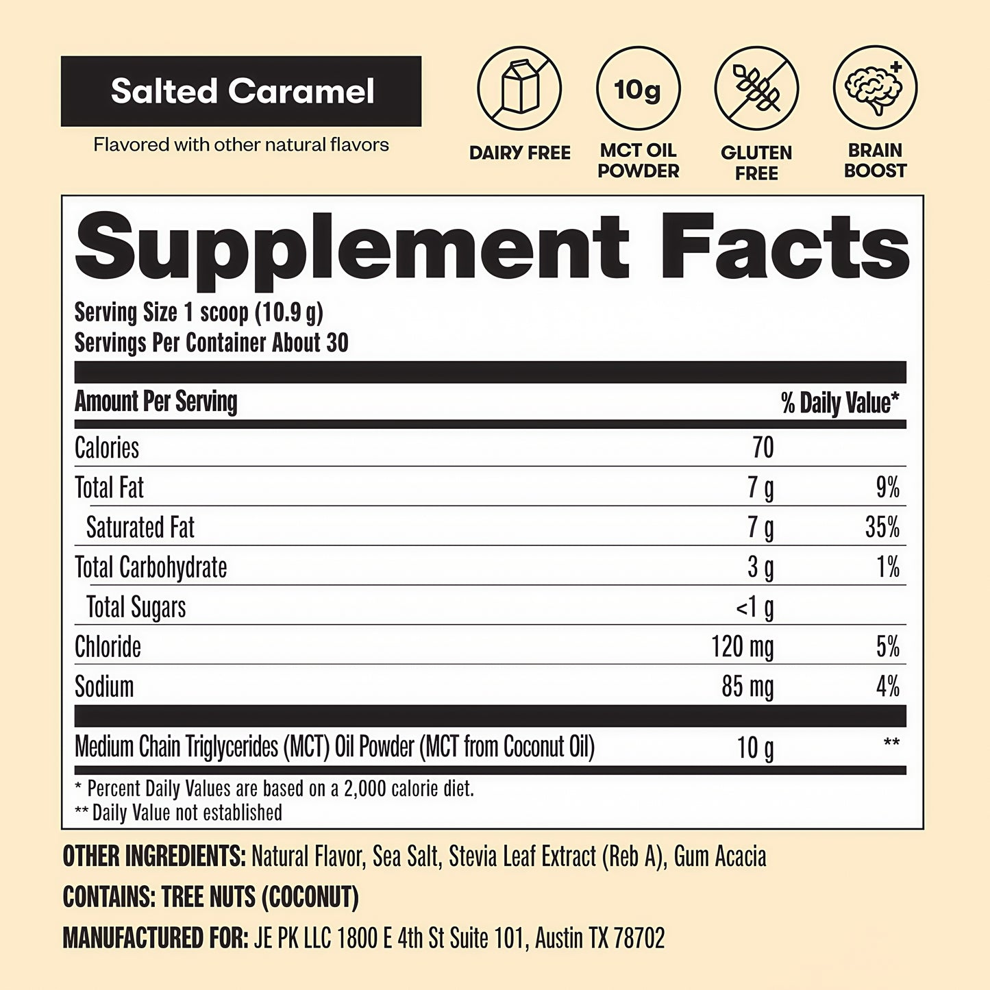 Perfect Keto 7g MCT Oil Powder Non Dairy Coffee Creamer for Keto Diet Salted Caramel Taste