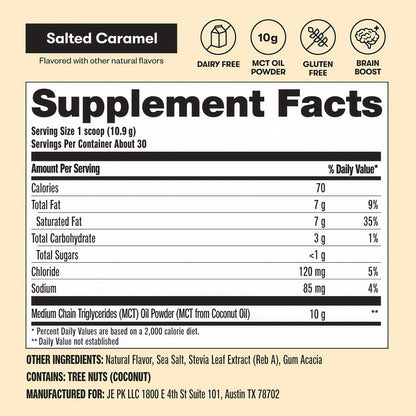 Perfect Keto 7g MCT Oil Powder Non Dairy Coffee Creamer for Keto Diet Salted Caramel Taste