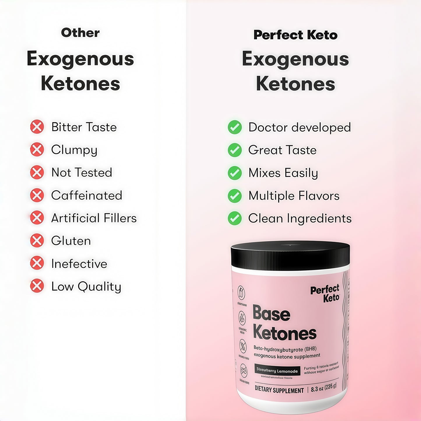 Perfect Keto Exogenous Ketones Powder Strawberry Lemonade Taste