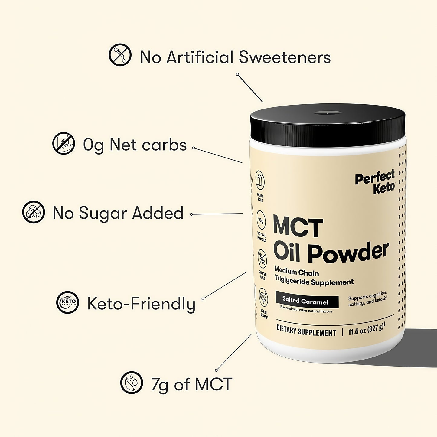 Perfect Keto 7g MCT Oil Powder Non Dairy Coffee Creamer for Keto Diet Salted Caramel Taste